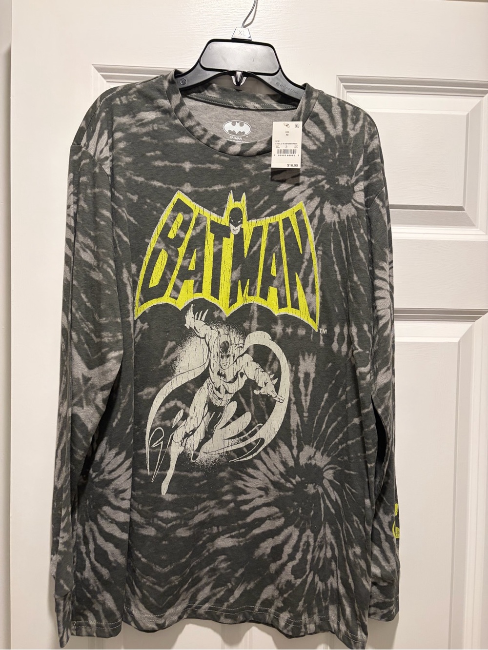 Batman Long Sleeve Graphic Tee - Gray & Neon Yellow